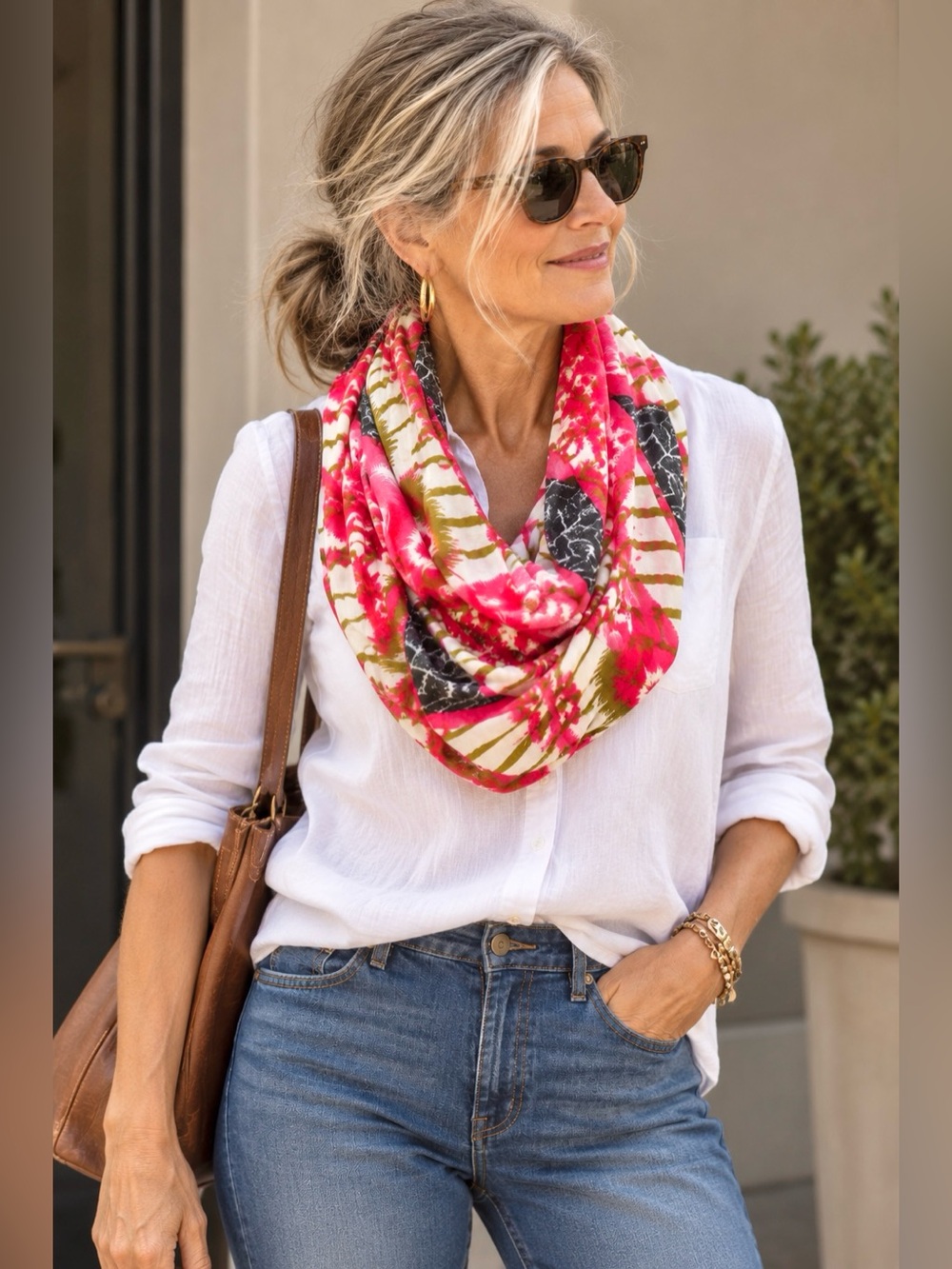 Autumn color pop! Travel or day scarf / wrap by Stella & Dot Pink & Black
